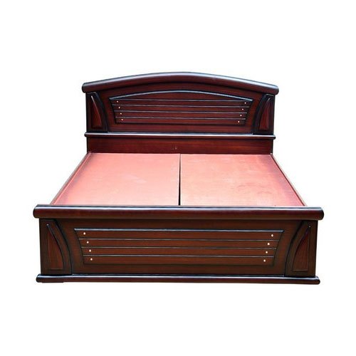 Teak Wood Brown Designer Wooden Double Cot Bed